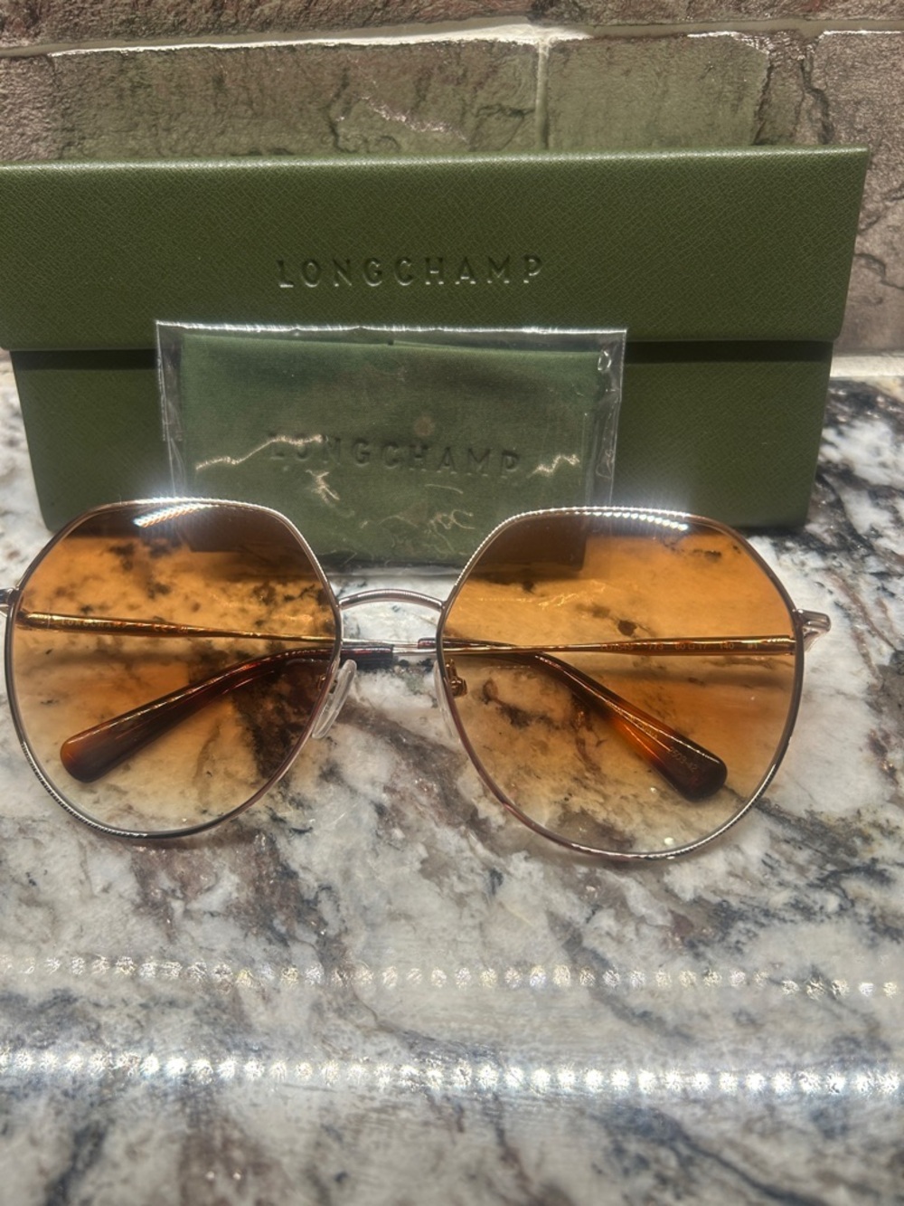 Longchamp Brown Tortoiseshell Round Sunglasses NEW